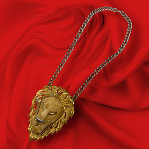 Vintage 1970s Luca Razza Leo the Lion Head Pendant Designer Figural Necklace
